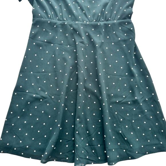 Madewell Smocked Polka Dot Dress Size 8 Smokey Spruce Green Knee Length NEW - Picture 4 of 6